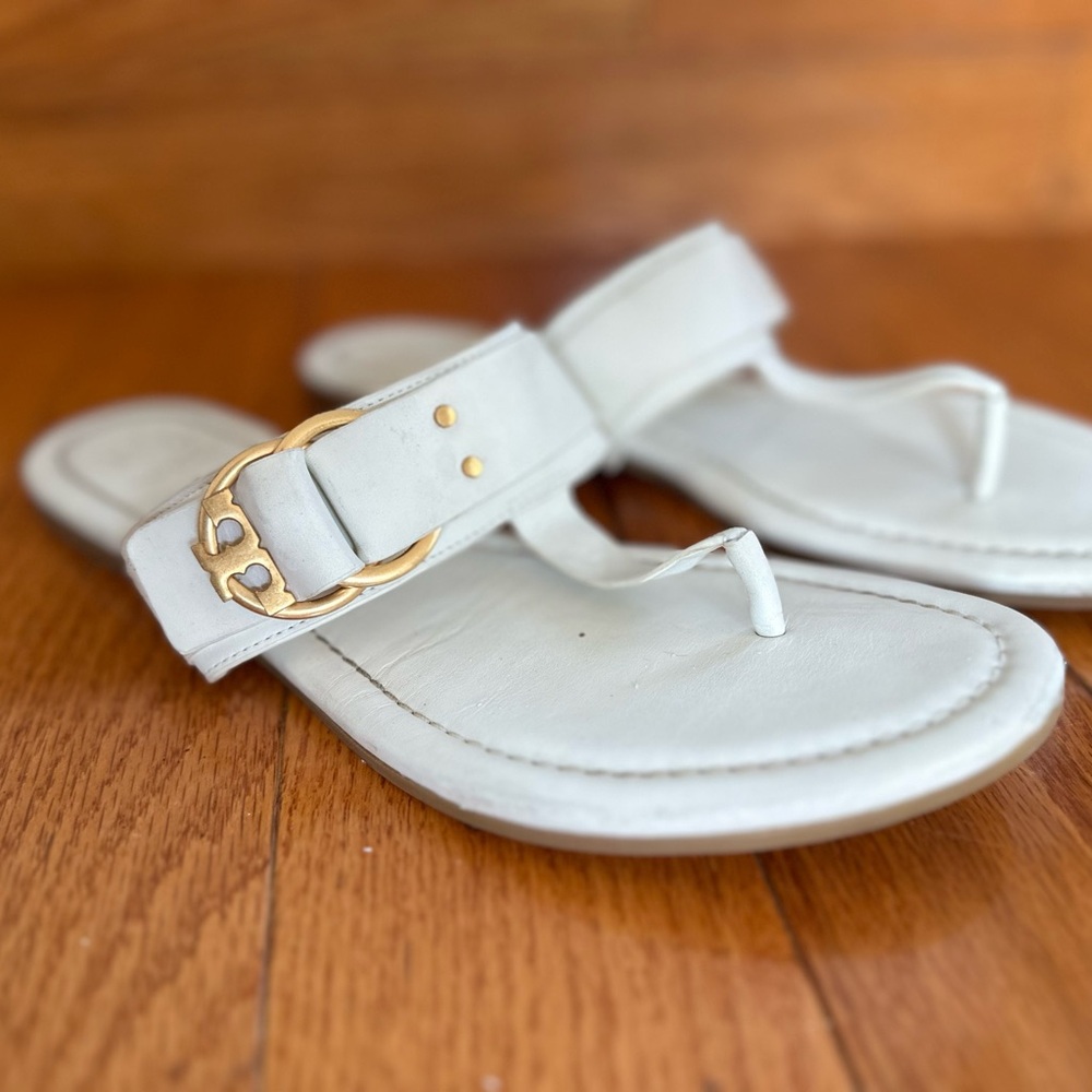 Tory Burch Cream Sandals with Gold Buckle